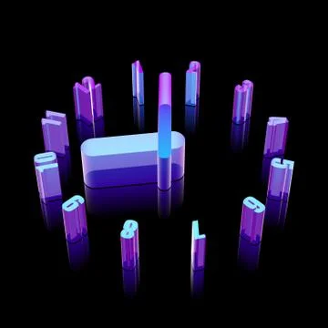 3d neon glowing Clock icon made of glass, vector illustration Stock Illustration