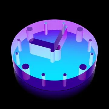 3d neon glowing Clock icon made of glass, vector illustration Stock Illustration