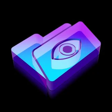 3d neon glowing Folder With Eye icon made of glass, vector illustration 库存插图