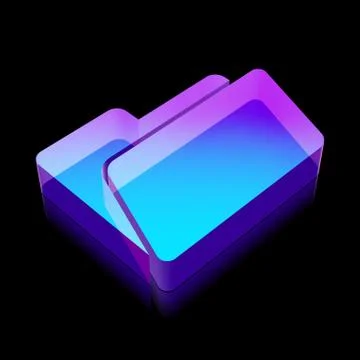 3d neon glowing Folder icon made of glass, vector illustration Stock Illustration