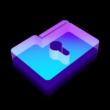 3d neon glowing Folder With Keyhole icon made of glass, vector illustration Stock Illustration