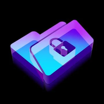 3d neon glowing Folder With Lock icon made of glass, vector illustration Illustrazione stock