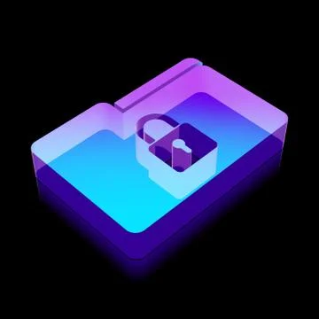 3d neon glowing Folder With Lock icon made of glass, vector illustration Stock Illustration