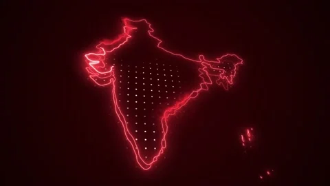 3D Neon Red India Map Borders Outline Lo... | Stock Video | Pond5