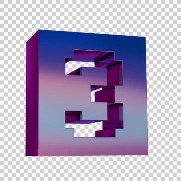 3D Neon Retro Icon -  Pixel number 3. symbol Stock Illustration