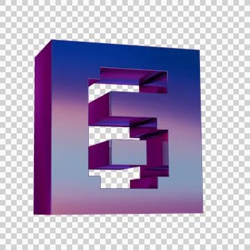 3D Neon Retro Icon -  Pixel number 6 symbol Stock Illustration