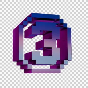 3D Neon Retro Icon -  Pixel number 3 symbol 库存插图