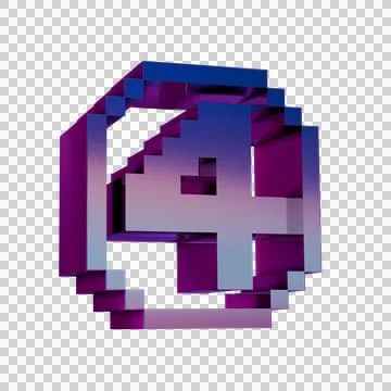 3D Neon Retro Icon -  Pixel number 4 symbol Stock Illustration