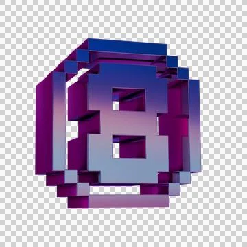 3D Neon Retro Icon -  Pixel number 8 symbol 스톡 일러스트