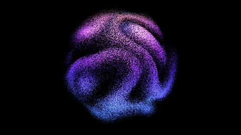3D neon sphere made of flowing digital particles Stock Footage 255387049