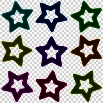 3D neon star shape transparent cut out isolated collection of icon set png Stock Illustration