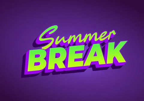 3D neon text reading Summer BREAK in bright lime green with purple shadow o.. Stock Illustration