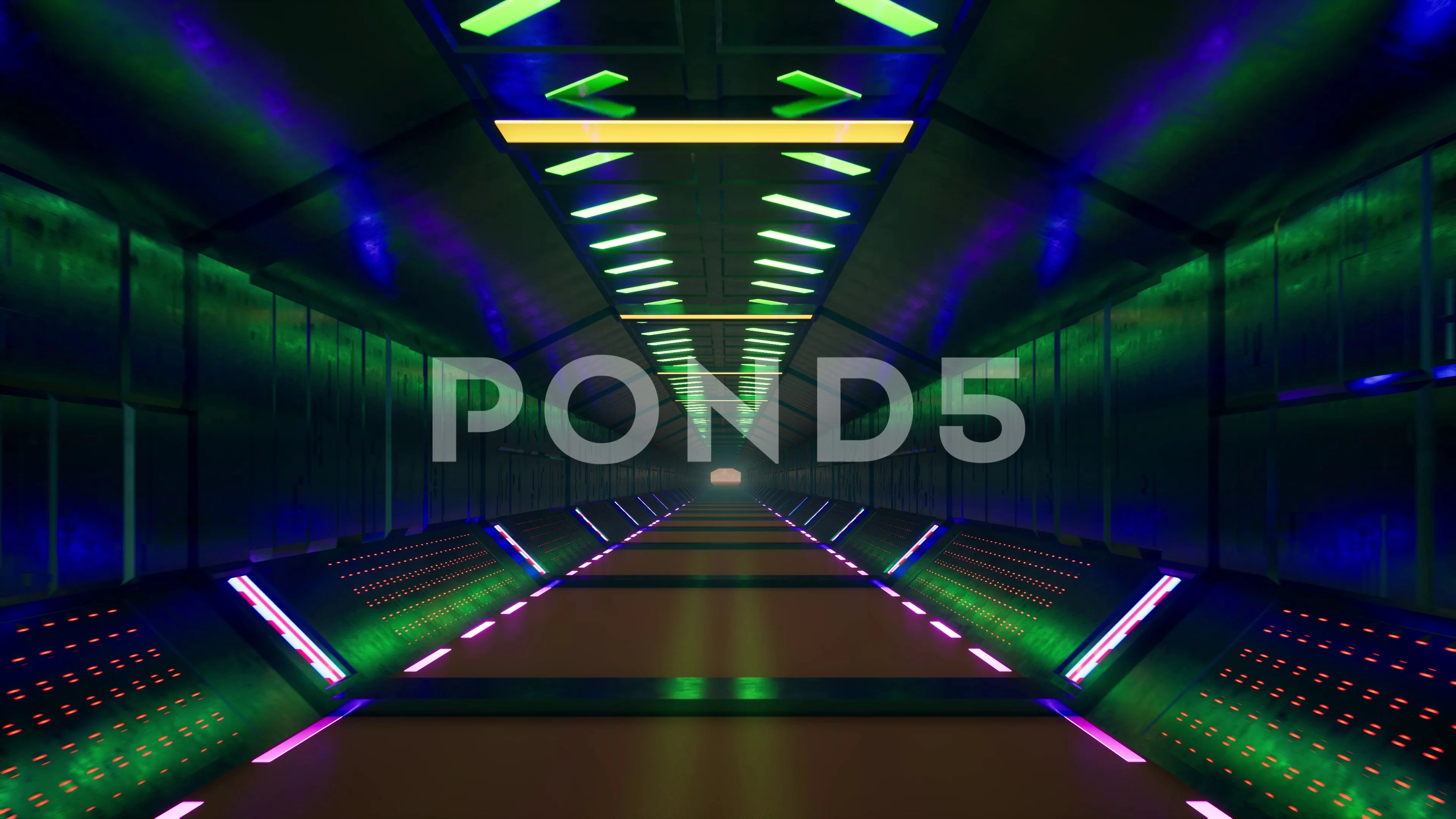 3d neon tunnel for game design. Blue abstract background. Futuristic modern