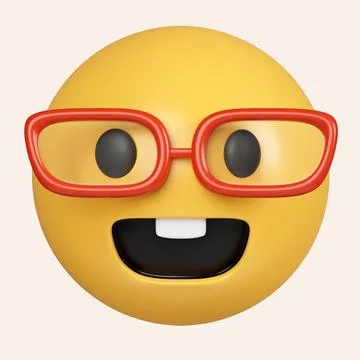 3d Nerd face emoji with spectacles. Cute smiling emoticon wearing eyeglasses Stock Illustration