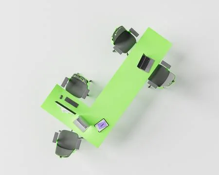 3D netbooks and computer placed on desk in office Stock Illustration