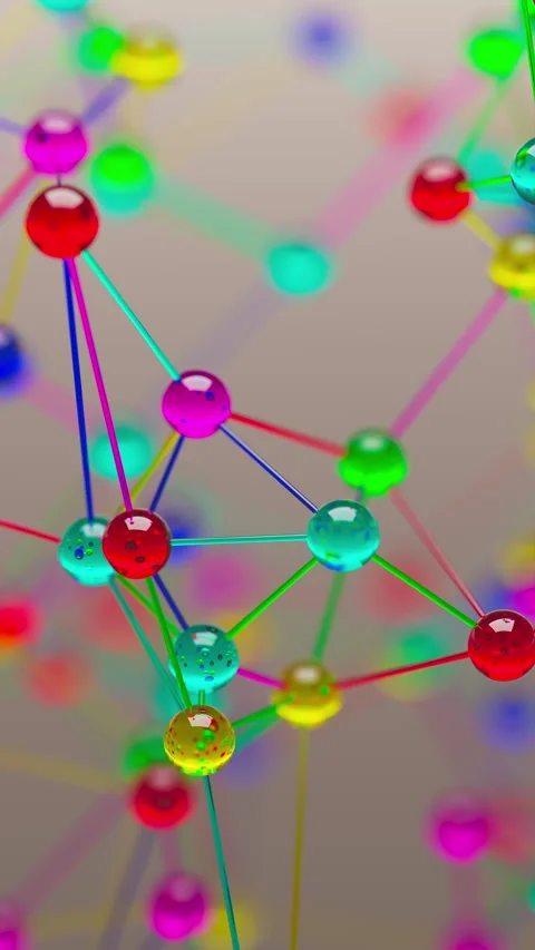 3D network of colorful spheres symbolizing molecules or technology. Stock Footage 318347318