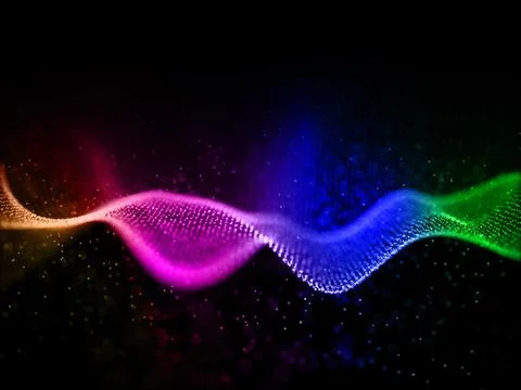 3D network communications background with rainbow coloured digital particles Foto stock