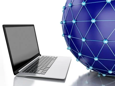 3d Network globe with laptop 스톡 일러스트