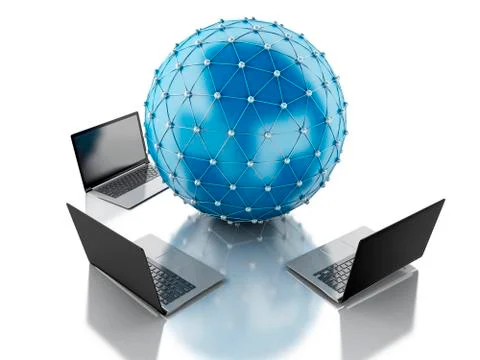 3d Network globe with laptops 스톡 일러스트
