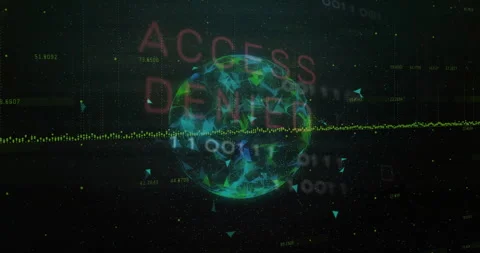 3D network globe spinning in void, showing streaming binary code and red access Stock Footage 309107766