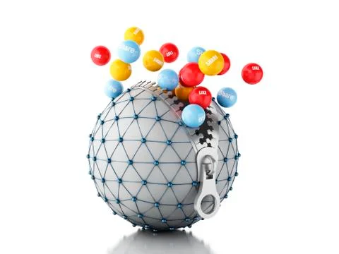 3d Network globe with zipper. Network Communications concept. Stock Illustration