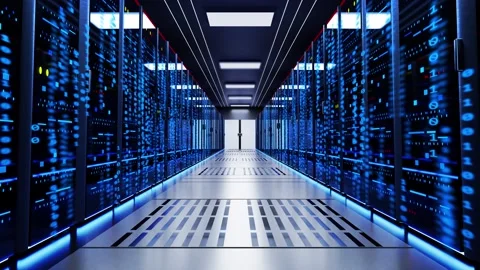 3D Network Grid server with Moving Through Flashing Lights Numbers Lopp 動画素材 161940184