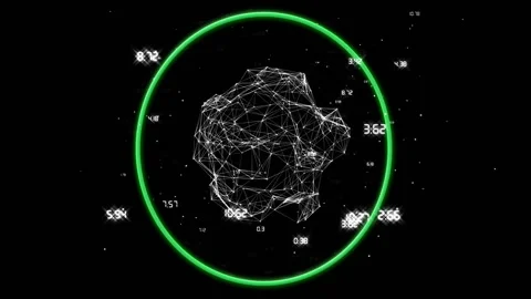 3D network sphere with data points animation inside green circle on black Stock Footage 303539846