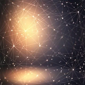 3d network structure into mystery illuminated empty room. Stock Illustration