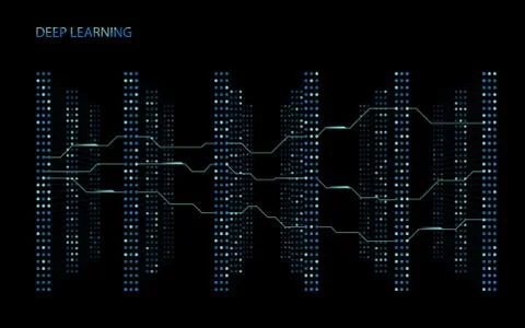 3D Neural network with six layers. Illustrazione stock