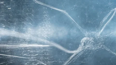 3d neuron cell in digital cyberspace network Stock Footage 334077154