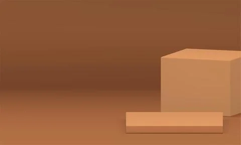 3d neutral squared podium with cube platform for presentation realistic vec.. Stock Illustration
