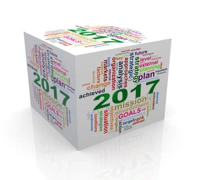 3d new year 2017 wordcloud cube Stock Illustration