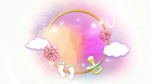 3d newborn banner animation in soft watercolor style. 4k video Stock Footage 306404582