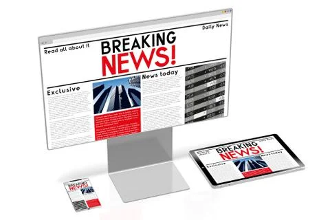 3D news concept - computer, smartphone, tablet, mobile phone Stock Illustration