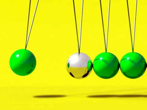 3d newtons cradle green ball Stock Illustration