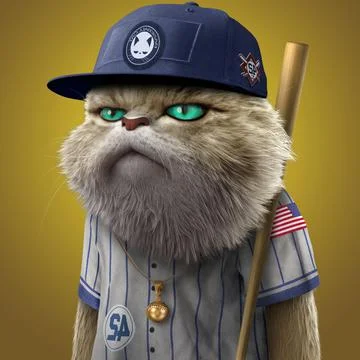 3D NFT COLLECTION, CHARACTER ANGRY CAT BASEBALL Illustrazione stock