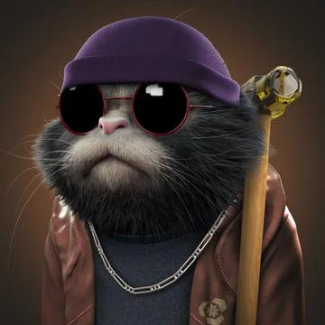 3D NFT COLLECTION, CHARACTER ANGRY CAT BOSS Illustrazione stock