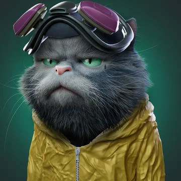 3D NFT COLLECTION, CHARACTER ANGRY CAT PILOT Stock-Illustration