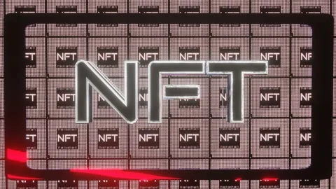 3D nft lettering with red light flashes on the background of moving letters. loo Stock Footage 152365336