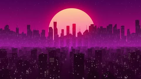 3D night city, city sunset, purple neons... | Stock Video | Pond5