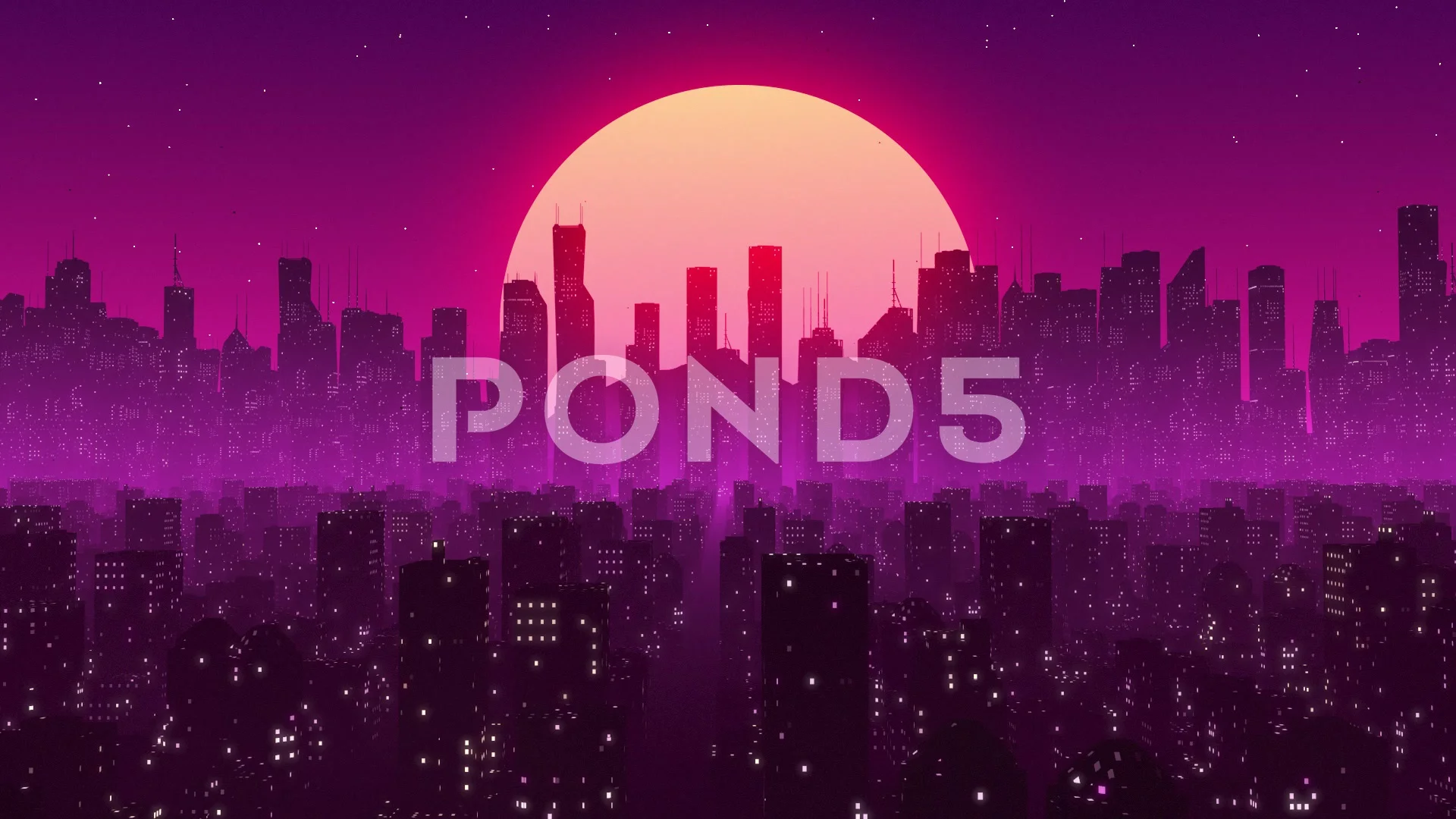 3d Night City City Sunset Purple Neons Stock Video Pond5