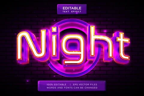 3D Night Editable Text Effect Neon Purple Cyberpunk Vector EPS Stock Illustration