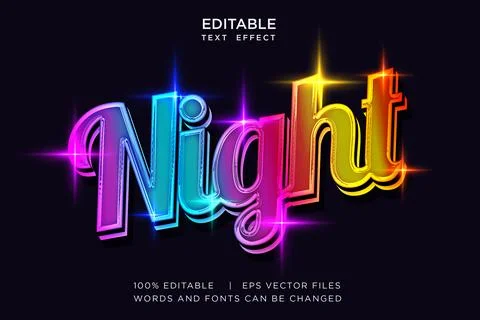 3D Night Editable Text Effect Vibrant Rainbow Neon Vector EPS Stock Illustration