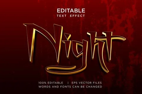 3D Night Editable Text Effect Golden Elegant Script Vector EPS Stock Illustration
