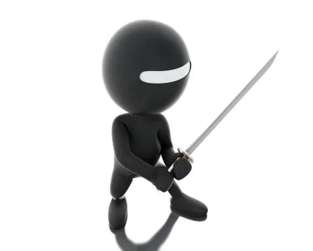 3d Ninja with sword in agressive posture Stock Illustration