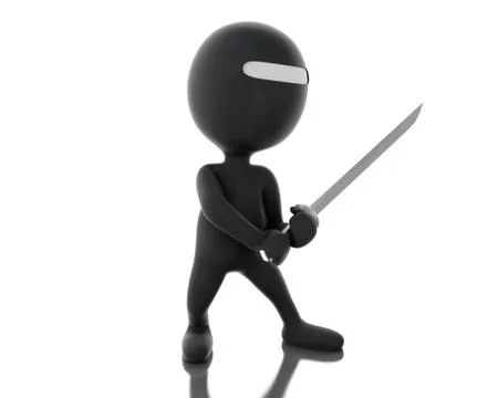 3d Ninja with sword in agressive posture Stock Illustration