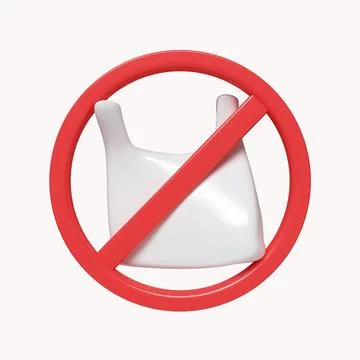 3d No plastic bag. Save Earth. Environment Concept. icon isolated on white Stock Illustration