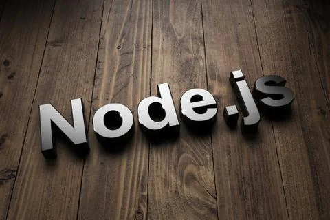 3d Node.js sign over a wood panel Stock-Fotos