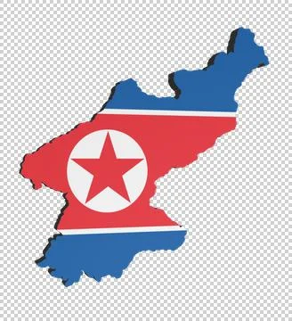 3D North Korea map with flag Stock Illustration