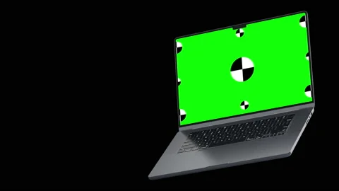 3D notebook laptop computer working green screen display Isolated on black Stock Footage 171382004